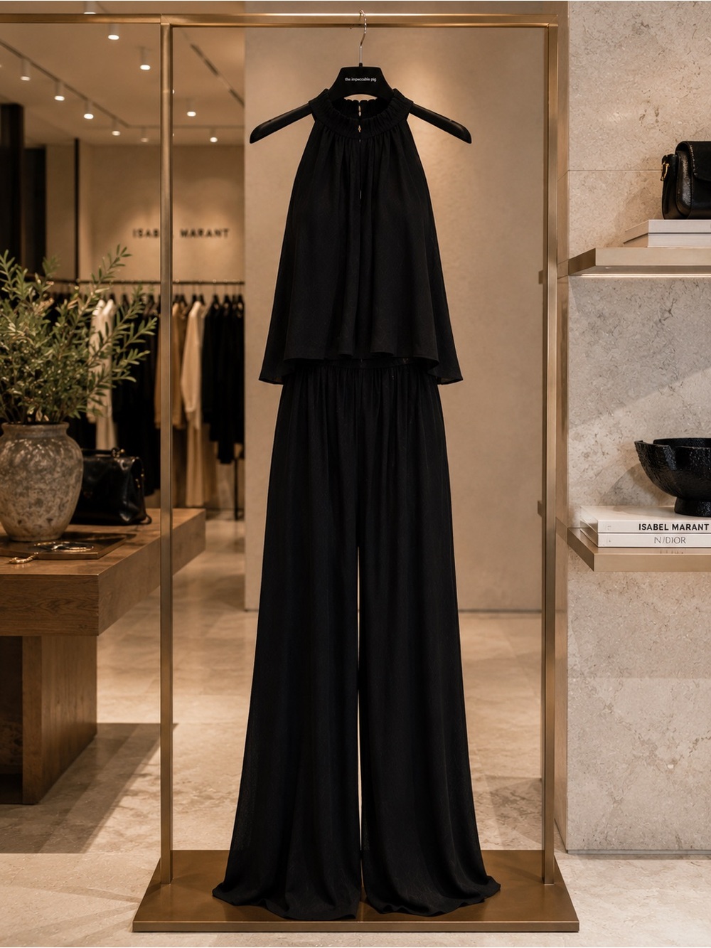 The Impeccable Pig Black Halter Wide Leg Jumpsuit Medium NWT - Picture 2 of 10